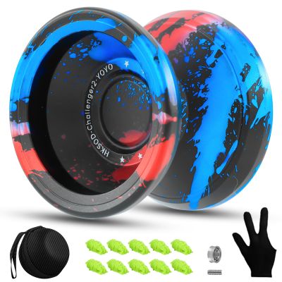 C2 Yoyo Professional for Beginners and Adults, Dual Function yoyos, Metal Yoyo with Bag, Gloves, 10 Yo-Yo Strings and Responsive Bearings Kit-Black Blue Red