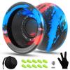 C2 Yoyo Professional for Beginners and Adults, Dual Function yoyos, Metal Yoyo with Bag, Gloves, 10 Yo-Yo Strings and Responsive Bearings Kit-Black Blue Red view 1