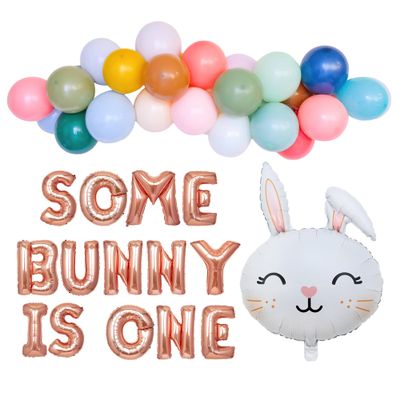 100% LIKED-Some Bunny Is One, Easter Themed 1st Birthday First Birthday Party Supplies, Hoppy Birthday Banner Easter Rabbit Themed Baby Girls 1st Birthday Decorations, Bunny Balloon
