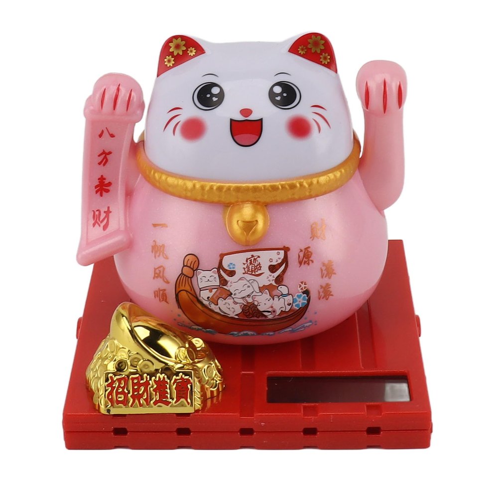 Solar Powered Lucky Cat,Lucky Cat Waving Arm,Bright Colors Energy Saving Solar Waving Cat, Lucky Wealth Welcoming Cat for Home Car Desktop Ornament (L)