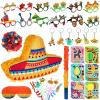 Yuxung Mexican Party Decorations Include Mexican Sombrero Hat Piata with Stick Blindfold Confetti 24 Sheets Stickers 6 Keychains 6 Straws 12 Paper Eyeglasses Fiesta Party Favors for Cinco De Mayo view 1