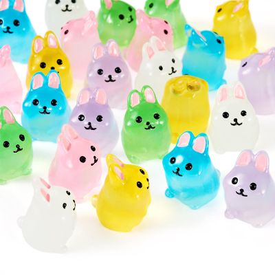 Craftdady Luminous Rabbit 24pcs Glow in The Dark Miniature Animal Ornaments Garden Dollhouse Micro Landscape Decor 16x17.5mm for Craft Car Home Office Desktop Party Birthday Decorations