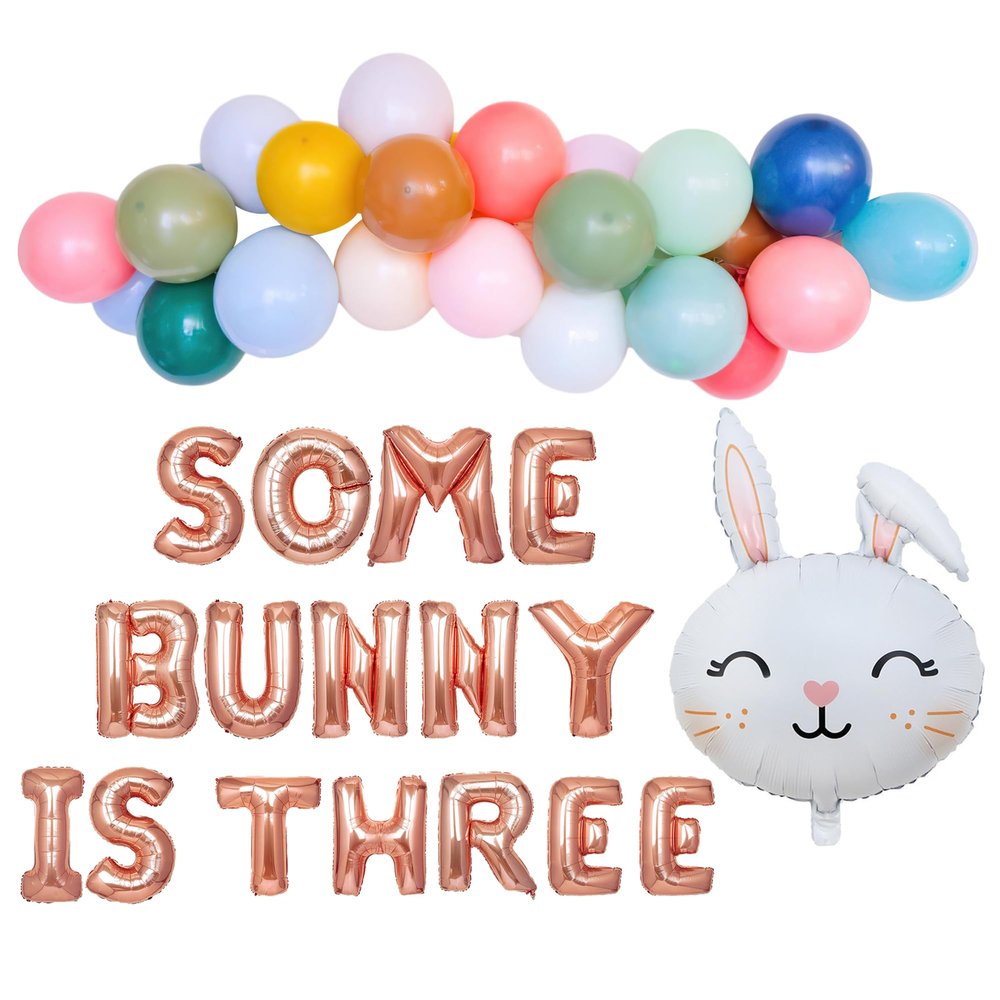 100% LIKED - Some Bunny Is Three, 3rd Birthday Party Supplies - Pink, Green, Blue Balloons - Hoppy Birthday Banner - Easter Rabbit Themed - Girls' 3rd Birthday Decorations