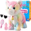 Colorful Robot Cat Plush Stuffed Animal Interactive Cats Meow Kitten Touch Control, Electronic Pet, Robotic Kitty Toy, Animated Toy Cats for Girls Baby Kids L:12" view 1
