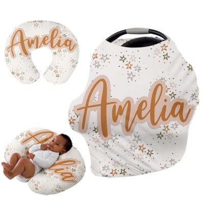 Personalised Car Seat Cover for Girls and Boys - 7 in 1 Multipurpose Breast Feeding Cover, White Star Nursing Cover, Grocery Cart Cover - Birthday Gift for Babies