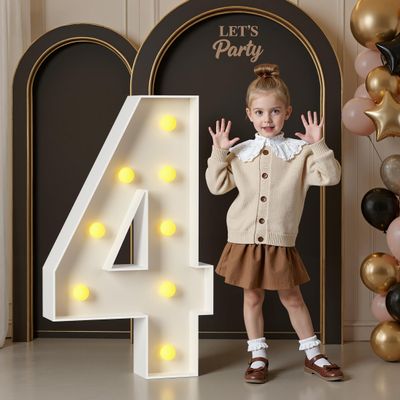 3FT Marquee Numbers, Light Up Numbers 4 for 4th 14th 40th Birthday Decorations, Big Numbers for Party Decorations, Large Light Up Numbers for Party Decor DIY Pre-Cut Foamboad Mosaic Numbers
