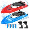 2-Pack 10 km/h 2.4GHz RC Boat for Pools and Lakes - Remote Control Boats for Kids and Adults, Includes 4 Rechargeable Batteries - Ideal for Boys and Girls-blue+red view 1