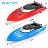 2-Pack 10 km/h 2.4GHz RC Boat for Pools and Lakes - Remote Control Boats for Kids and Adults, Includes 4 Rechargeable Batteries - Ideal for Boys and Girls-blue+red view 2