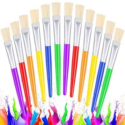 Joyooss Paint Brushes for Kids, 12 Pcs Flat Toddler Large Paint Brushes Set, Easy to Clean & Grip Washable No Shed Hog Bristle Painting Brush Kits for Watercolor, Acrylic, Gouache, Ink, Art Supplies