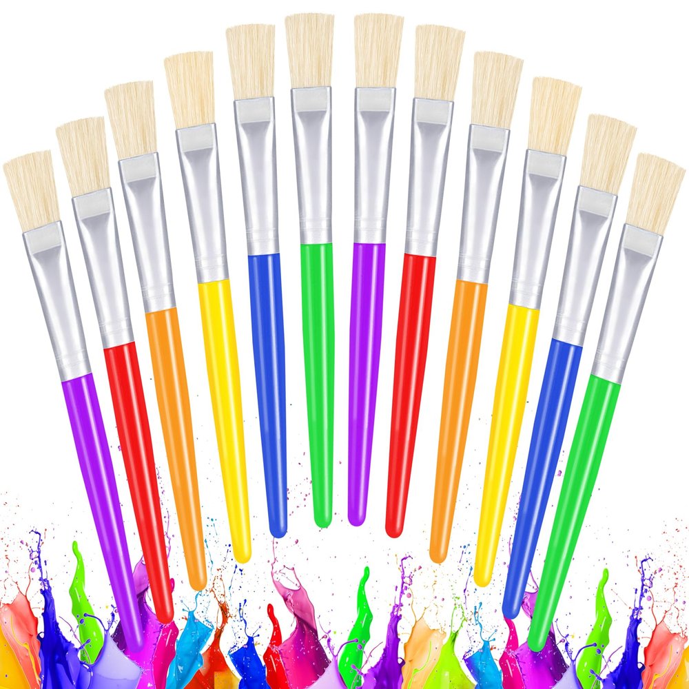 Joyooss Paint Brushes for Kids, 12 Pcs Flat Toddler Large Paint Brushes Set, Easy to Clean & Grip Washable No Shed Hog Bristle Painting Brush Kits for Watercolor, Acrylic, Gouache, Ink, Art Supplies