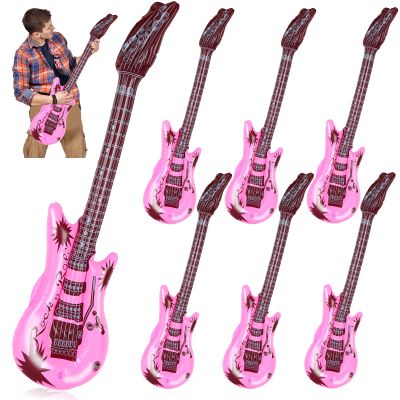 JarThenaAMCS 6Pcs Inflatable Pink Guitars Rock Star Toys Musical Instrument Rock and Roll Party Props for 80s 90s Birthday Carnival Party Favors Supplies