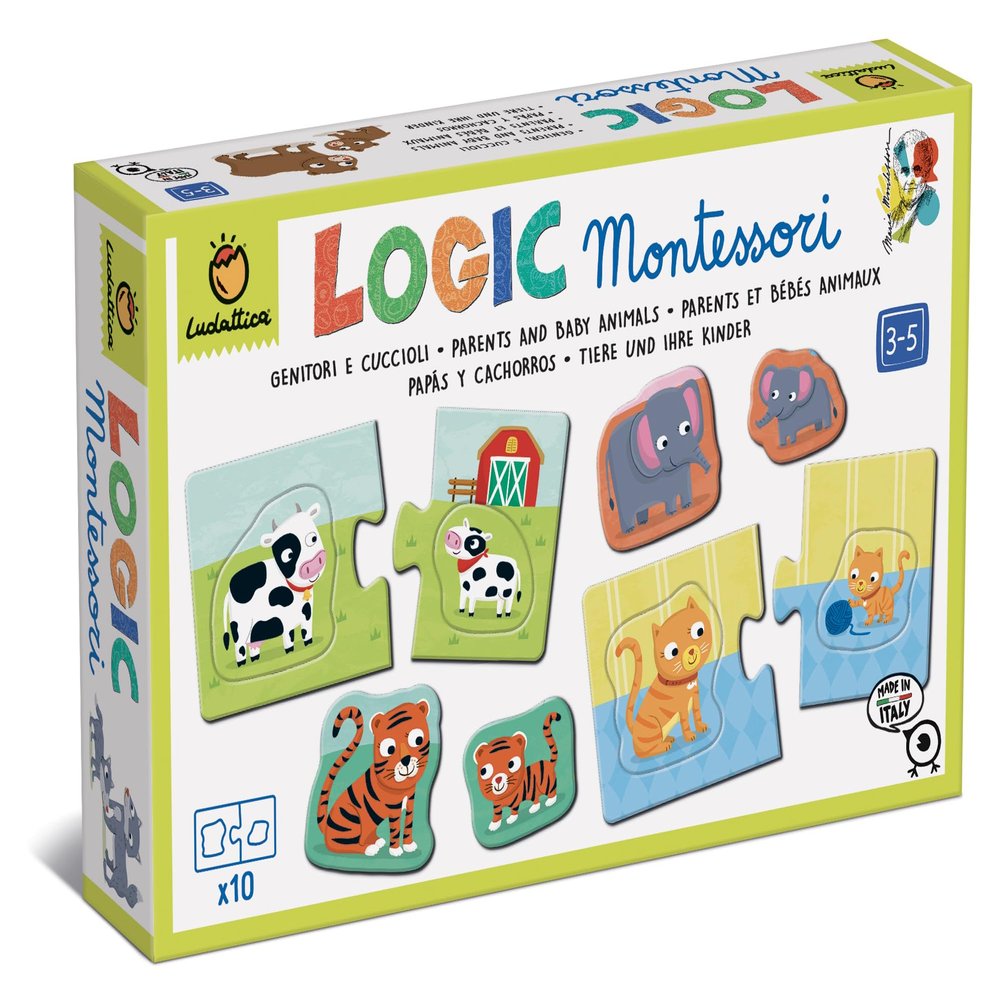 Ludattica - MONTESSORI GAMES - Associates parents and puppies! - Educational game 3-5 years - Made in Italy
