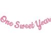 BEISHIDA Pink Glitter Sweet 1 Year Banner(Pre-Strung), First Birthday Anniversary Party Decorations Supplies for Boys Girls, Sweet Bunting Sign,1st Bday Baby Shower Hanging banner view 1