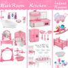 75 Pcs Dollhouse Furniture Set Accessories,Small Dollhouse Miniature Pretend Play Family Toys Gift,Toddler Boy Girl Kid 3Y+ Mini Bedroom/Livingroom/Bathroom/Kitchen/Infant Room Kit view 3