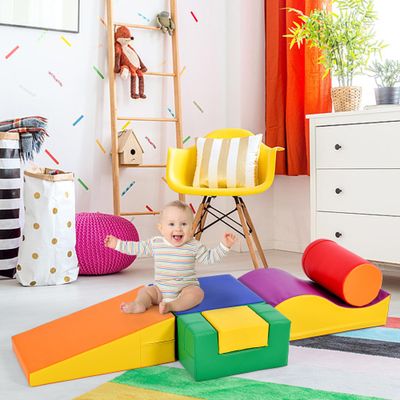 Fulvari Soft Climbing Toys for Toddlers, 6 in 1 Colorful Indoor Climb and Crawl Activity Playset,Soft Foam Indoor Active Playset for Stacking Crawling and Sliding at Home