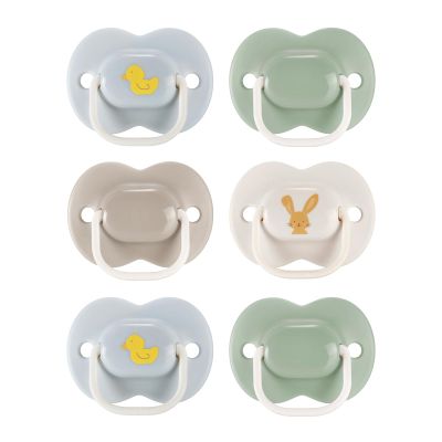Tommee Tippee Anytime Matte Pacifiers, 6-18 Months, Symmetrical Baglet, BPA-Free Binkies, Blue, Green, and Brown, Pack of 6