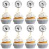 24 PCS Disco Ball Cupcake Toppers, Silver Disco Ball Cake Toppers, Mini Disco Ball Cupcake Decorations for 70s Disco Theme Birthday Party Wedding Anniversary Decorations view 1