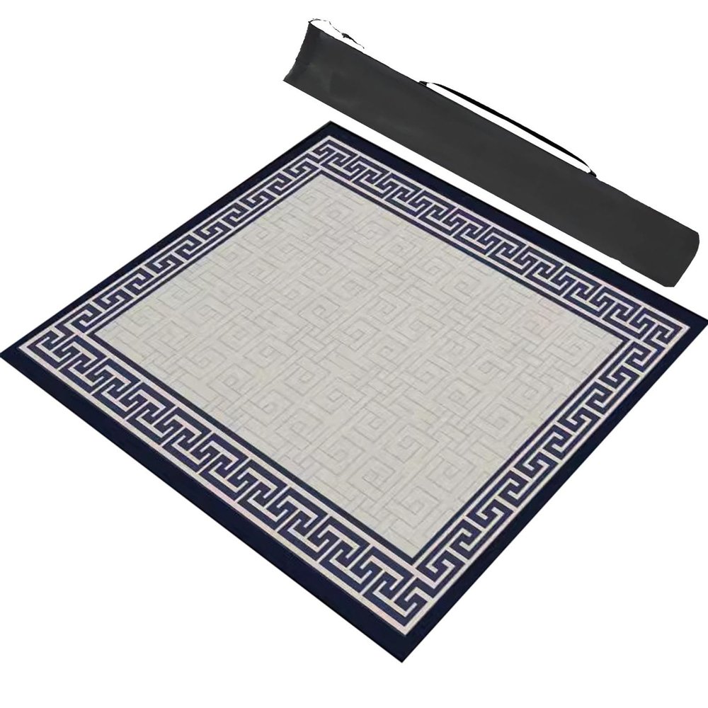 Blue Square Mahjong Table Mat, Anti Slip Noise Reduction Mahjong Table Pad for Mahjong Poker Card Games, with Carrying Bag (Color : Blue-2, Size : 27.6x27.6inch/70x70cm)