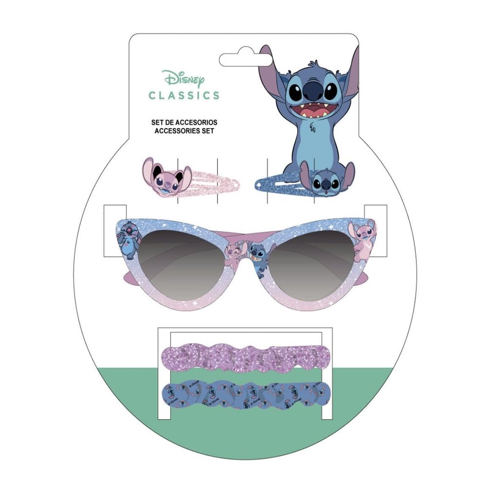 CERD LIFE'S LITTLE MOMENTS Stitch Childrens Beauty Set - Blue and Pink - Complete Set - Includes Sunglasses, 2 Hairpins and 2 Hair Clips - Original Product Designed in Spain