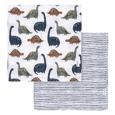 Gerber Baby Unisex 2-Pack Muslin Blanket, Dino Time, One Size