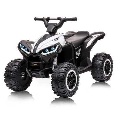 12V Kids Ride On ATV, 4 Wheeler Electric Vehicle for Toddlers, Battery Powered Motorized Quad Toy Car for Boys Girls with LED Lights, Music, High Low Speed, USB, Soft Start, Treaded Tires, White