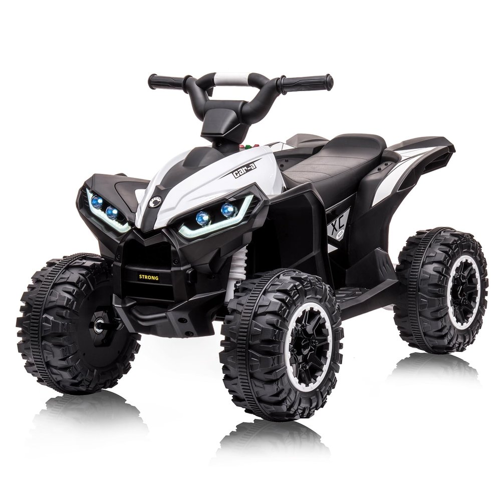 12V Kids Ride On ATV, 4 Wheeler Electric Vehicle for Toddlers, Battery Powered Motorized Quad Toy Car for Boys Girls with LED Lights, Music, High Low Speed, USB, Soft Start, Treaded Tires, White
