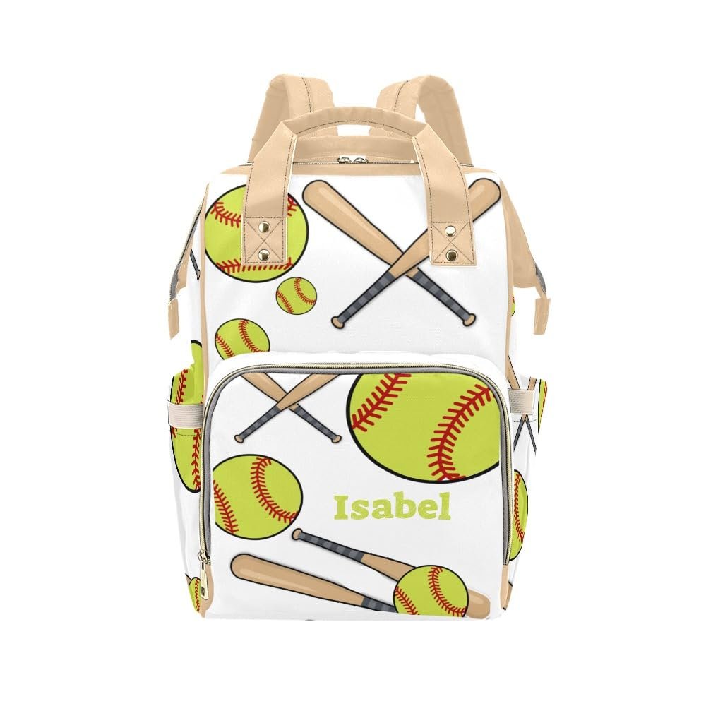 Yeshop Personalized Diaper Backpack Soft Ball Sport Number Team Multi-Function Multi Function Diaper Bag Travel Daypack Nursing Nappy Changing Bag
