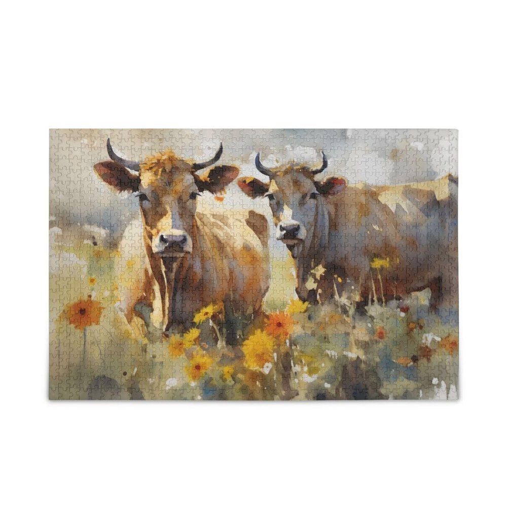 FOLIOSA Jigsaw Puzzles Painting Cow 1000 Piece Puzzles for Adults and Families 29.519.7 in