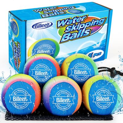 Billeeit 5Pcs Water Skipping Balls for Pool Play, Rainbow Color Splash Water Bouncing Balls with Portable Mesh Bag, Fun Beach Toys & Games for Kids 3+ 4-8-12 and Adults