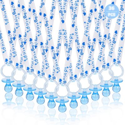XINHUIDALSQ 36 Baby Shower Pacifiers Necklace, Cute Acrylic Pacifier Necklaces for Baby Shower Games Boy Charm, Party Favors, Decorations DIY, Gender Reveal Table Scatter(Blue)
