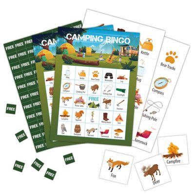 Foosproea Camping Bingo Cards, Camp Bingo Games for 24 Players, Camp Adventure Games for Family Friends Large Group Activities, Hike Field Trip Holiday Party Favors Supplies Decorations(24)