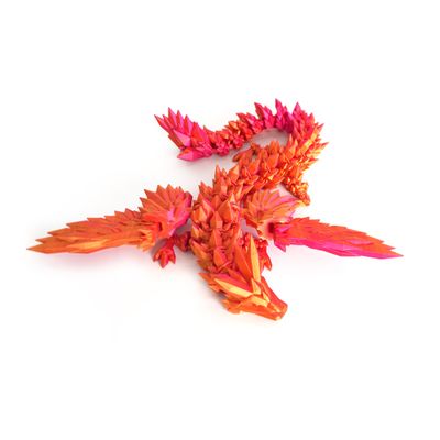 Flavery 3D Printed Dragon - 18 inch Flying Articulated Dragon with Wings, Flexible Winged Crystal Fidget Toy, Home Decor, Birthday Gift, Desk Pet(Red Mix Gold)