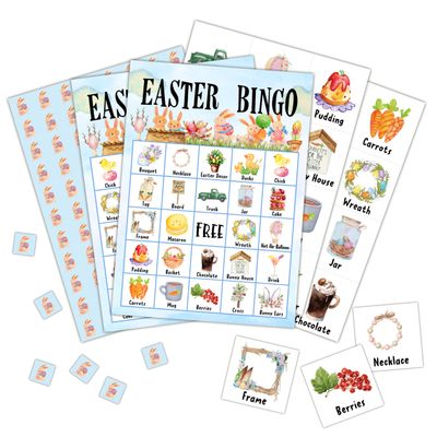 Foosproea Easter Bingo Cards, Easter Bingo Games for 24 Players, Easter Games for Family Friends Large Group Activities, Easter Party Favors Supplies Decorations(19)