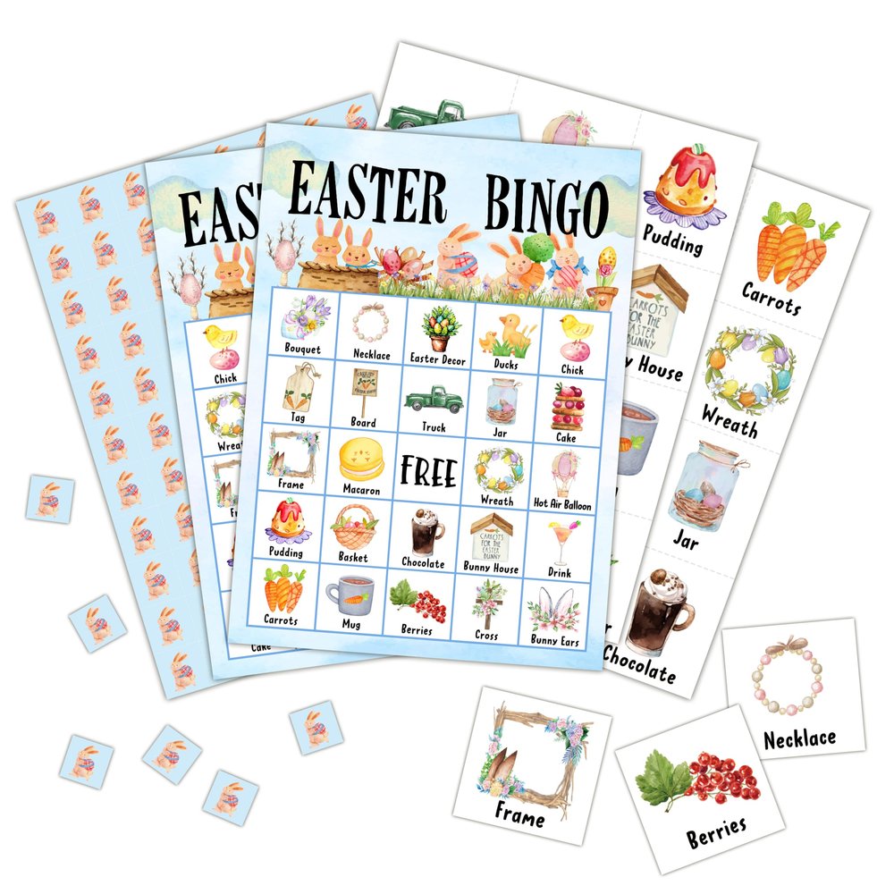 Foosproea Easter Bingo Cards, Easter Bingo Games for 24 Players, Easter Games for Family Friends Large Group Activities, Easter Party Favors Supplies Decorations(19)