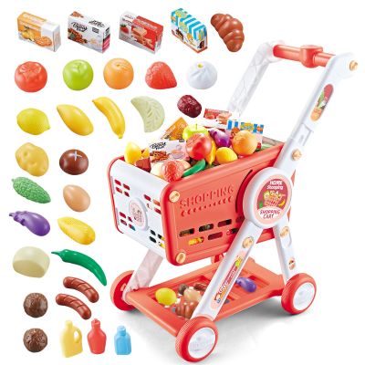 KalaDuck Shopping Cart for Kids, 31PCS Supermarket Target Toy Shopping Cart with Toy Food Shop Accessories, Pretend Play Grocery Cart for Toddlers 1-3, Christmas GIFS for Boys Girls Ages 3+ (Red)