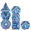 AUSTOR Metal DND Dice Set 7 Pieces Leaf DND Dice Hollow Polyhedral Dice D20 D12 D10 D% D8 D6 D4 Metal Dice with Metal Box for Dungeons & Dragons RPG Board Games (Blue & Silver) view 2