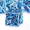 AUSTOR Metal DND Dice Set 7 Pieces Leaf DND Dice Hollow Polyhedral Dice D20 D12 D10 D% D8 D6 D4 Metal Dice with Metal Box for Dungeons & Dragons RPG Board Games (Blue & Silver) view 3