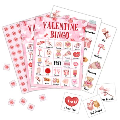 Foosproea Valentine Bingo Cards, Valentine's Day Bingo Games for 24 Players, Valentine Games for Family Friends Large Group Activities, Valentine Party Favors Supplies Decorations(18)