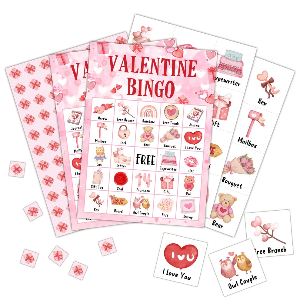 Foosproea Valentine Bingo Cards, Valentine's Day Bingo Games for 24 Players, Valentine Games for Family Friends Large Group Activities, Valentine Party Favors Supplies Decorations(18)