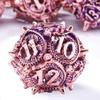 AUSTOR 7 Pieces DND Dice Set Metal Dragon Hollow Polyhedral Dice D20 D12 D10 D% D8 D6 D4 with Metal Box for Dungeons & Dragons RPG Board Games (Violet & Gold) view 4
