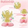 12Pcs Baptism Honeycomb Centerpieces Party Decor,Pink God Bless Cross Religious Baptism Table Centerpieces for Baby Shower First Communion Birthday Party Decorations (pink god) view 3