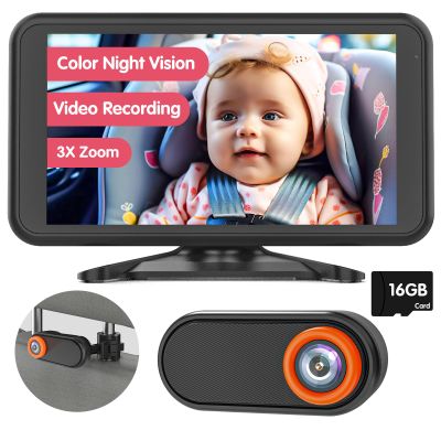 LUCKVIEW BM3 Baby Car Camera, 5.2" 1080P with Video Recording & TF Card, Back Seat Camera with 3X Zoom, 360 Rotation, Easy Installation Baby & Pet Car Monitor