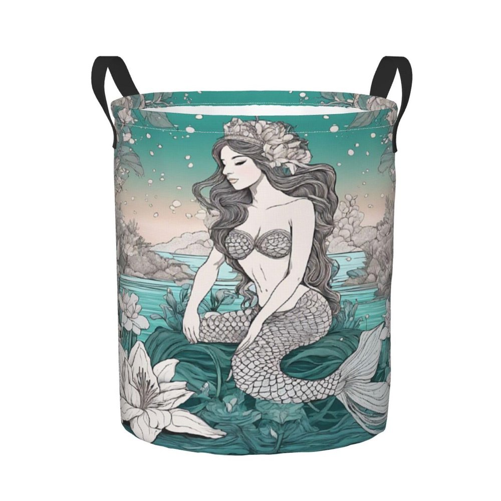 Foruidea Fantasy Mermaid In Lake Laundry Basket,Laundry Hamper,Collapsible Storage Bin, Oxford Fabric Clothes Baskets,Nursery Hamper For Home,Office,Dorm,Gift Basket