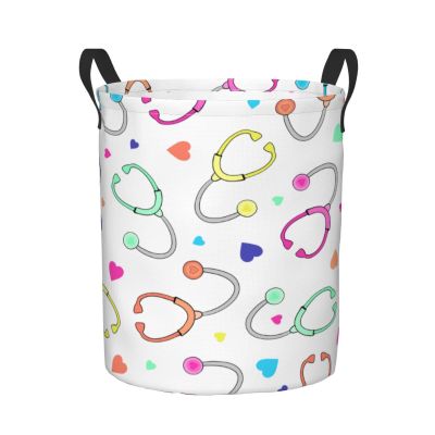 Foruidea Colorful Stetoscope Pattern Laundry Basket,Laundry Hamper,Collapsible Storage Bin, Oxford Fabric Clothes Baskets,Nursery Hamper For Home,Office,Dorm,Gift Basket