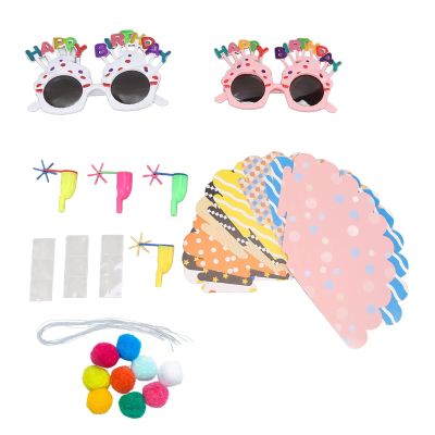 18pcs Colorful Birthday Party Cone Hats for Kids,4pcs Happy Birthday Glasses,8pcs Birthday Whistles,Birthday Decorations Supplies for Birthday Party Decor