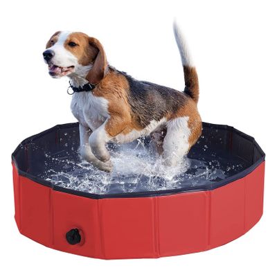 TQQEPOOL Foldable Dog Pool Pet Cat Swimming Pool Indoor/Outdoor Collapsible Summer Bathing Tub Shower Tub Puppy Washer (Color : Red, Size : 80 * 30CM)