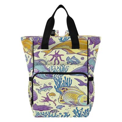 Haskirky Cute Ocean Fish Multi function Waterproof Diaper Bag,Portable Travel Diaper Back Pack Large Capacity with Insulated Pockets and Stroller Straps,Diaper Bags For Baby Girl Boy