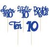 30Pcs 10th Birthday Cupcake Toppers Ten Double Hello 10 Cupcake Picks Cheers to 10 Years Old Cake Decorations for 10th Birthday Party Supplies Deep Blue Glitter view 3