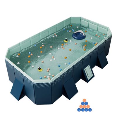 TQQEPOOL Summer Portable Kids Play Pool,Hard Plastic Swimming Pool for Kids Large,Foldable PVC Dog Pet Swimming Pool for Indoor and Outdoor (Color : Blue A, Size : 3m)