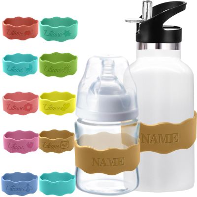 Custom Baby Bottle Labels for Daycare Personalized Silicone Water Bottle Name Tags Bands Customized Engraved Waterproof Reusable Bottle Grip Straps for Boys Girls Cups School